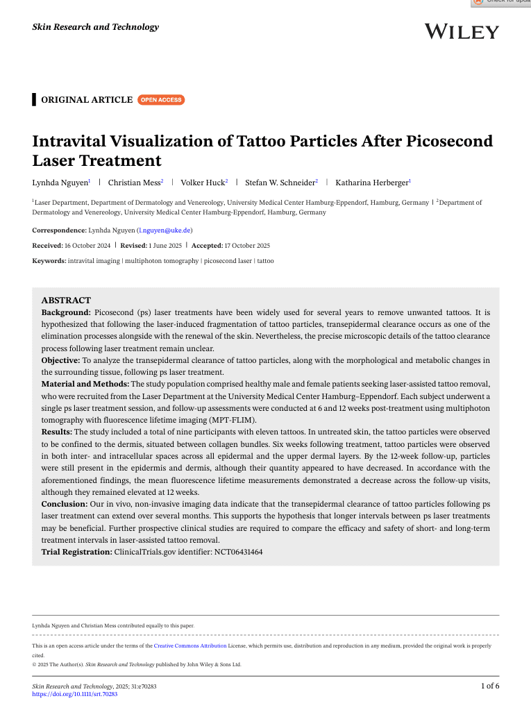 Intravitale visualisatie van tatoeagedeeltjes na picoseconde-laserbehandeling