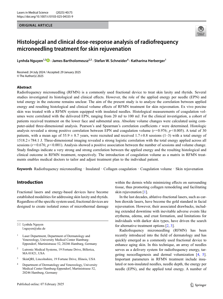 Histologisch en klinisch dosis-responsonderzoek van radiofrequentie micronaaldbehandeling voor huidverjonging